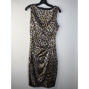 VTG Cache Leopard Animal Print Silky Ruched Body Con  Evening Dress Womens 12